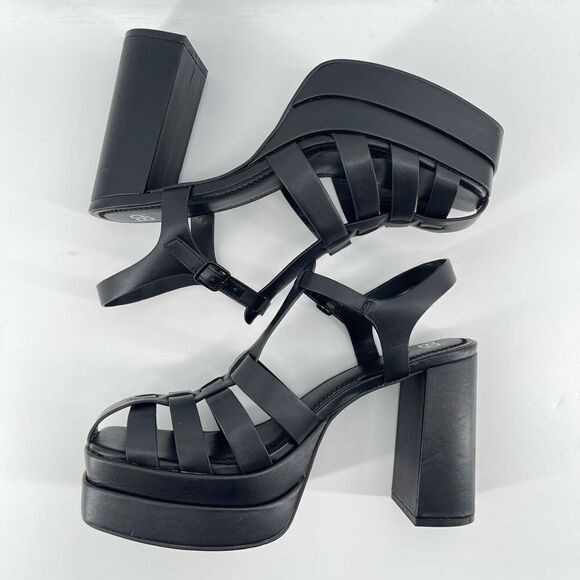 BP Amaya Black Faux Leather Fisherman Block Heel Platform Sandals Size 9.5 - Picture 10 of 16